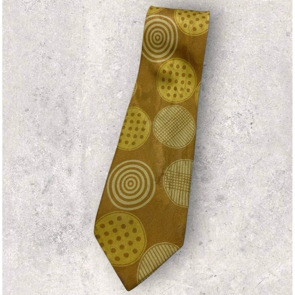BYBLOS 100% Silk Tie ITALY Brown Gold Geometric W:3.6" EUC